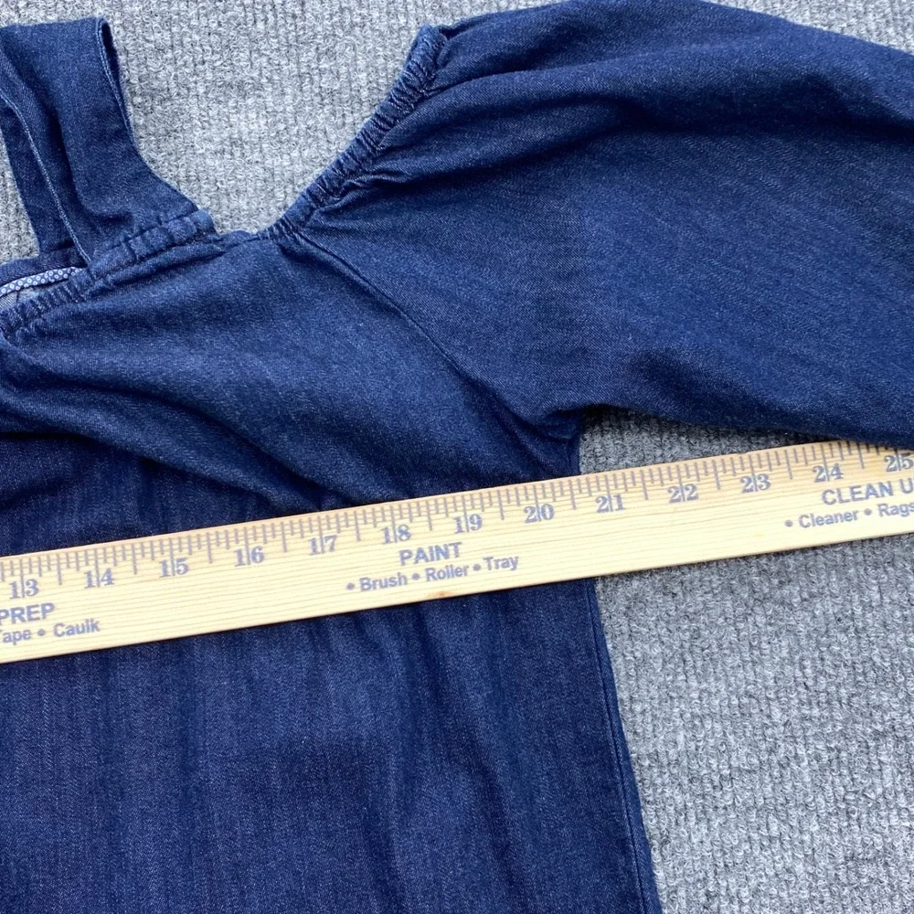 Max Jeans Denim Dress Womens Medium Blue Cold Shoulder Tie Sleeve Boho Casual - Picture 5 of 10